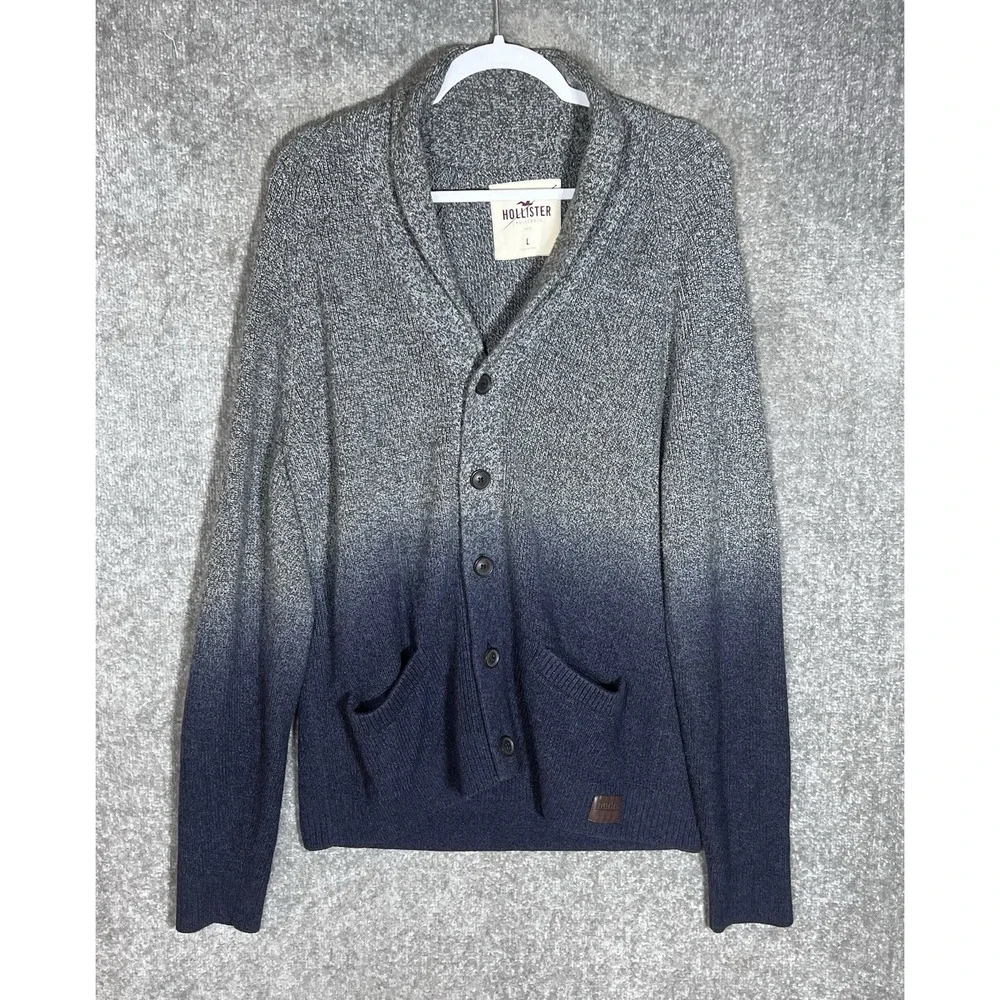 Hollister Ombre Knit Shawl Collar Cardigan Mens Size Large Blue Gray Grandpacore